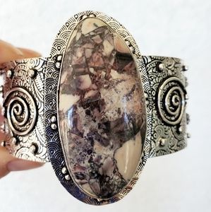New Huge Porcelain Jasper 925 Silver Cuff Bracelet.